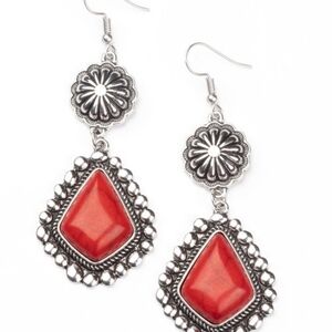 Paparazzi Silver and Red Floral Dangle Earrings Paparazzi Country Cavalier